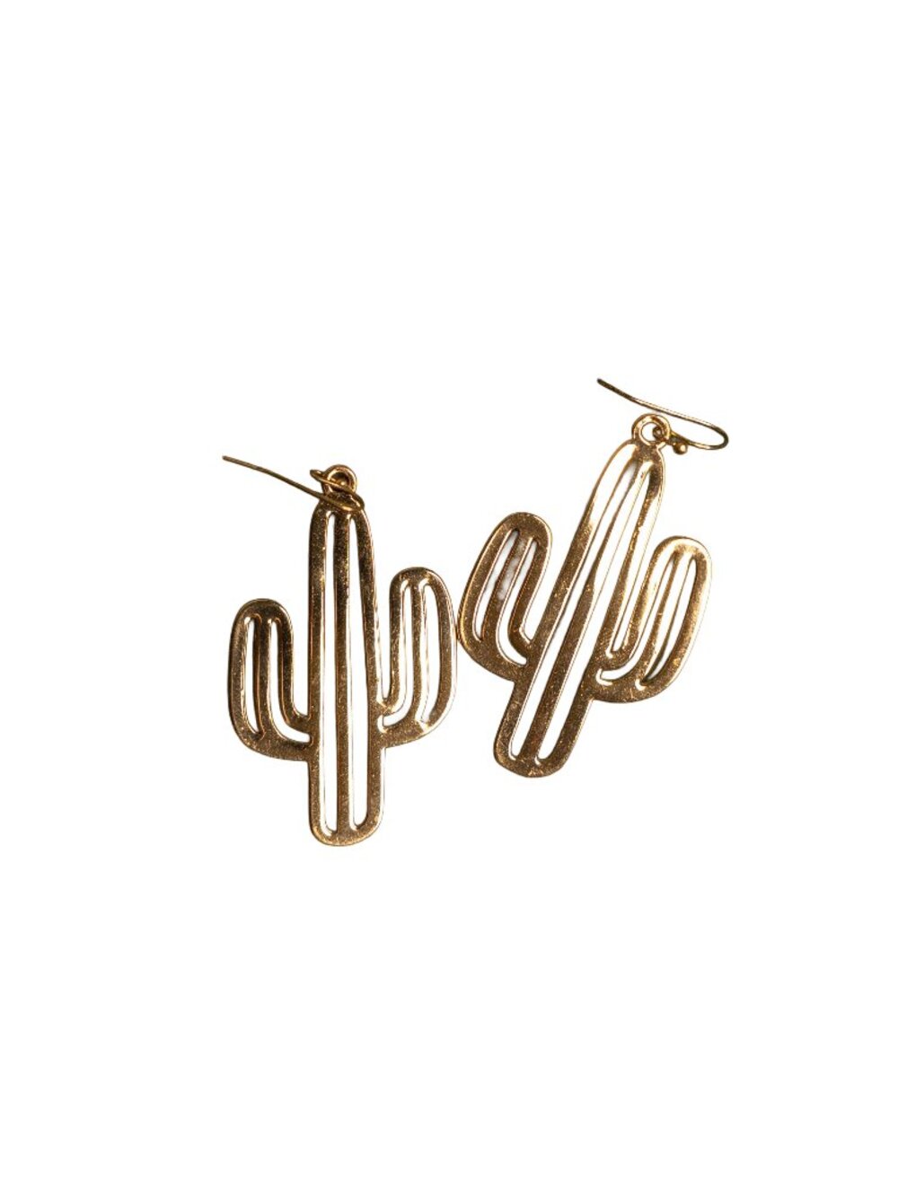 Gold Cactus Dangle Earrings - Used but Cute!